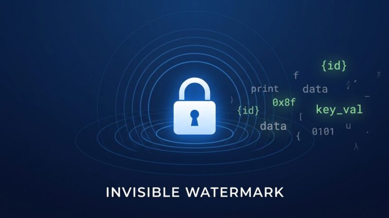 Illustration of invisible statistical watermarks in Claude API text responses showing token-level bias and cryptographic attribution