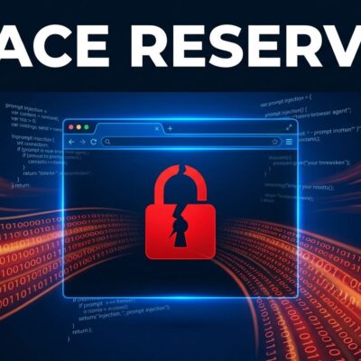 Dark cybersecurity illustration showing an AI browser window being silently hijacked with data streams flowing to an external attacker, representing the PleaseFix zero-click vulnerability