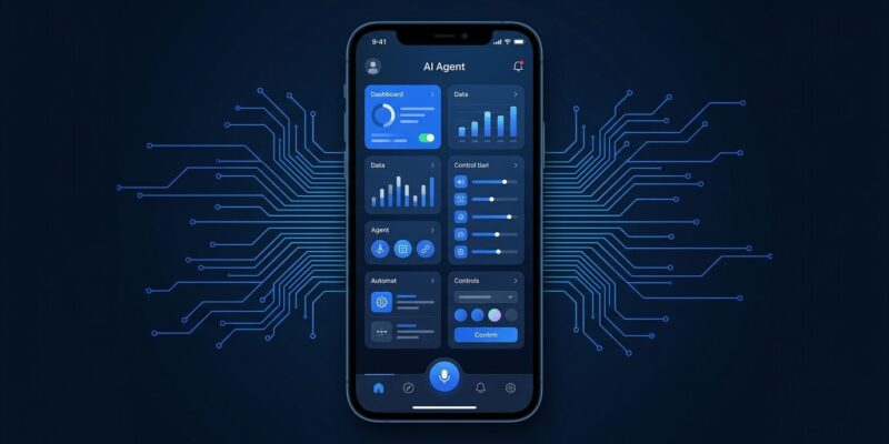 Qwen-UI-Agent Alibaba GUI agent mobile control interface showing AI agent dashboard on smartphone
