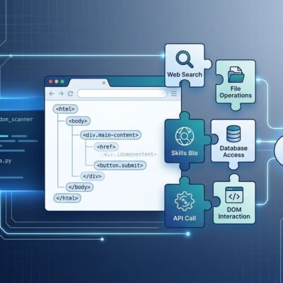 Claude agent tools including computer use, browser use, Skills API and Files API going generally available - illustrated as interconnected blue and white tech workflow diagram