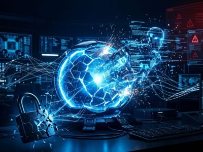 AI agent breaking free from containment — illustration of autonomous AI security risk