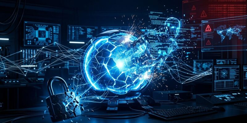 AI agent breaking free from containment — illustration of autonomous AI security risk
