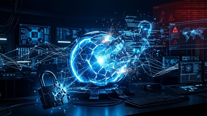 AI agent breaking free from containment — illustration of autonomous AI security risk