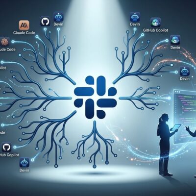 Slack Code launch showing AI coding agents including Claude Code, Devin, and GitHub Copilot working in team channels