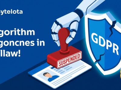 Illustration of algorithmic suspension system with GDPR shield and €825M fine amount