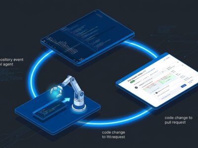 Cursor Origin agent-first git hosting platform showing the AI agent PR workflow loop