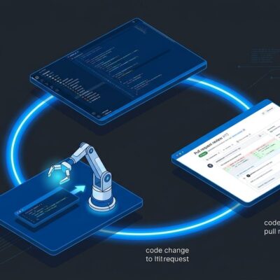 Cursor Origin agent-first git hosting platform showing the AI agent PR workflow loop