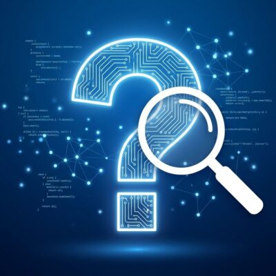 Ox Alpha mystery AI model - glowing question mark with code fragments on blue background