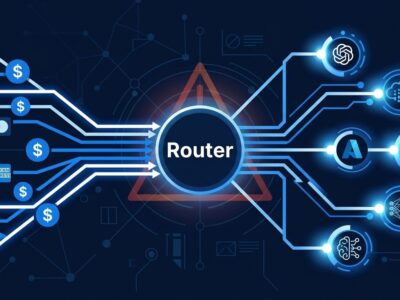 Network diagram showing Stripe acquiring OpenRouter AI model gateway with payment flows and conflict of interest between routing neutrality and billing incentives