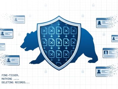 California state data privacy enforcement - DELETE Act DROP platform compliance illustration with data deletion and privacy shield imagery