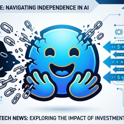 Bold conceptual illustration of the Hugging Face logo with chain symbols breaking apart, representing the acquisition threat to open-source AI neutrality
