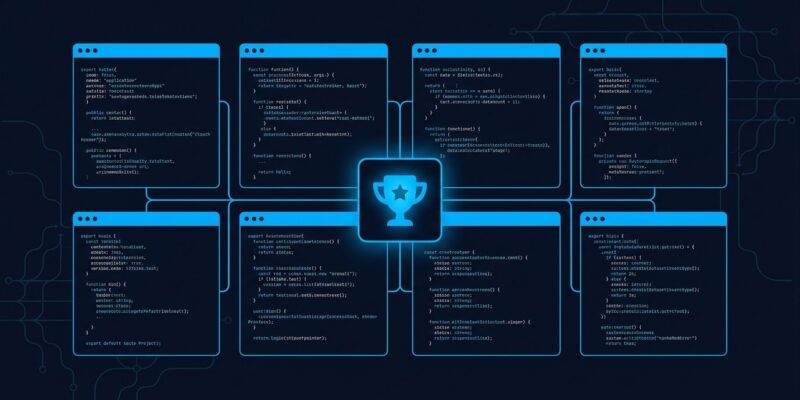 Eight parallel AI coding agent terminal windows in a grid representing Grok Build Arena Mode