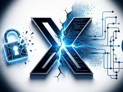 X platform logo cracked open with code streaming out representing the open-source codebase release