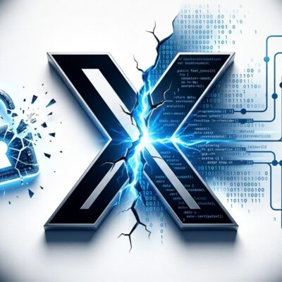 X platform logo cracked open with code streaming out representing the open-source codebase release