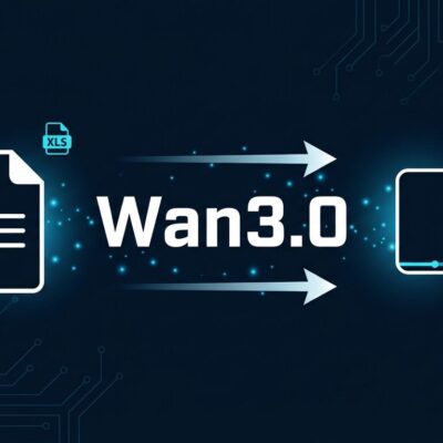 Alibaba Wan3.0 AI video generation model - document to video conversion diagram with PDF and video icons on dark blue background