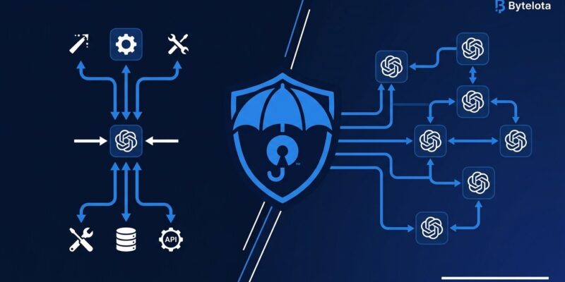 Diagram showing MCP and A2A protocols unified under the Agentic AI Foundation AAIF governance, with vertical MCP tool connections and horizontal A2A agent-to-agent links
