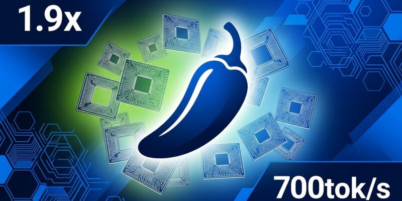 Conceptual illustration of OpenAI Jalapeño custom ASIC chip with performance metrics showing 1.9x efficiency over Nvidia Blackwell