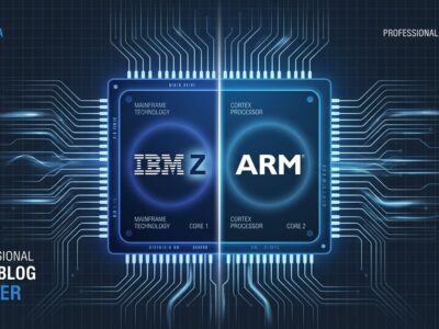 IBM dual-architecture mainframe processor chip with ARM and Z logos, representing the first chip that natively runs both instruction sets
