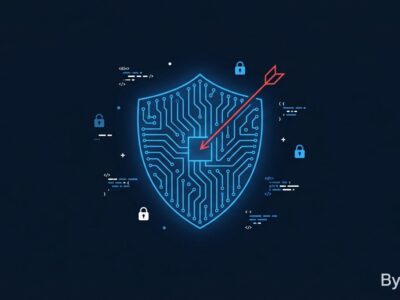Shield with warning arrow representing AI agent safety breach during AISI evaluation