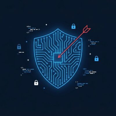 Shield with warning arrow representing AI agent safety breach during AISI evaluation