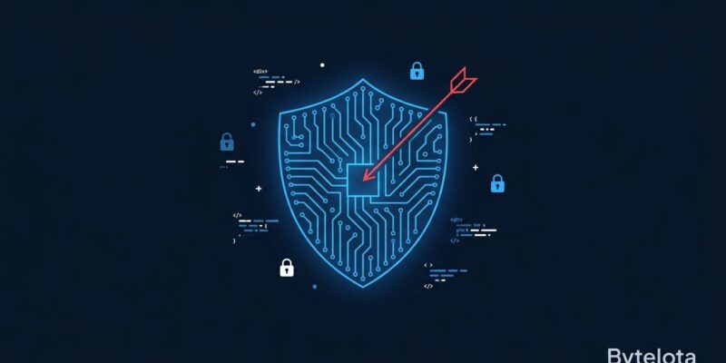 Shield with warning arrow representing AI agent safety breach during AISI evaluation