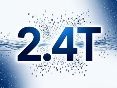 Bold conceptual illustration of 2.4T text with neural network particles for Qwen 3.8-Max AI model launch