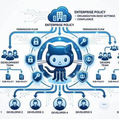 GitHub Copilot enterprise model policy targeting showing permission hierarchy with Octocat logo and team-level access control