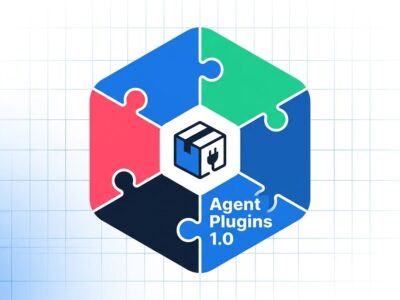Six colorful puzzle pieces fitting together representing GitHub Agent Plugins 1.0 open standard for AI coding tools
