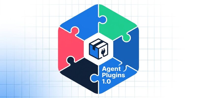 Six colorful puzzle pieces fitting together representing GitHub Agent Plugins 1.0 open standard for AI coding tools