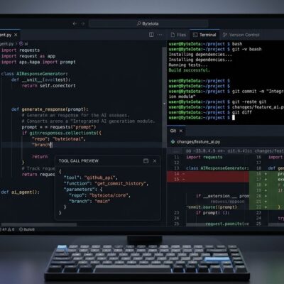 Google Antigravity 2.10 IDE showing embedded terminal and Git Review pane in sidebar