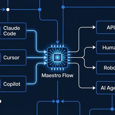 UiPath Maestro Flow coding agent orchestration diagram showing Claude Code, Cursor, and Copilot connecting to enterprise workflows