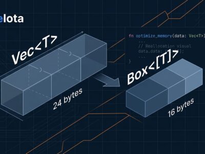 Rust memory optimization blocks diagram showing Vec versus Box struct layout