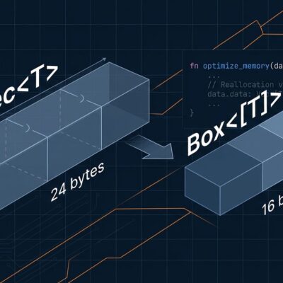 Rust memory optimization blocks diagram showing Vec versus Box struct layout