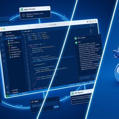 VS Code 1.135 editor interface showing agent sessions panel and Rubber Duck AI reviewer with cross-app session continuity