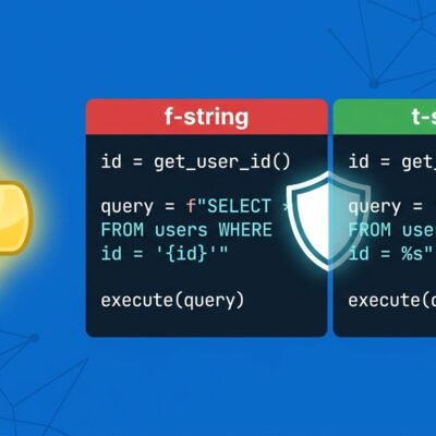Python t-string vs f-string code comparison showing SQL injection prevention