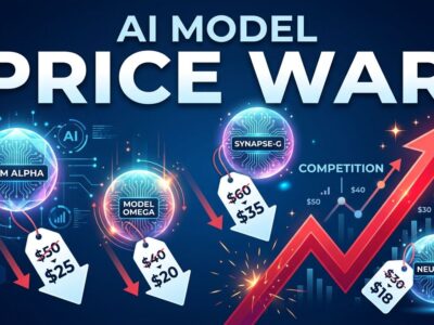Chart showing AI model API prices falling with DeepSeek arrow going up, representing the August 2026 price war