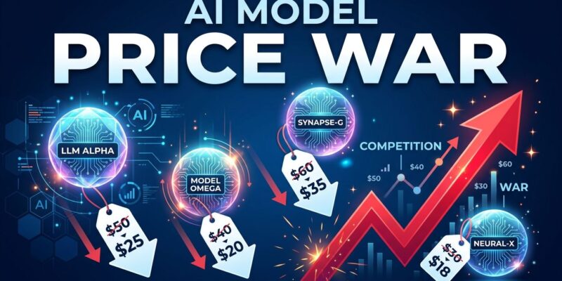 Chart showing AI model API prices falling with DeepSeek arrow going up, representing the August 2026 price war