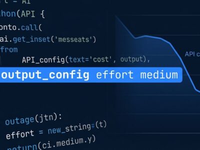 Python code snippet showing Claude Opus 5 effort parameter with output_config effort medium, illustrating API cost optimization routing strategy