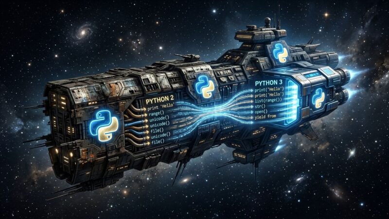 EVE Online spaceship with Python code migration visualization