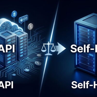 Open-weight AI models vs API: split illustration showing cloud API servers and on-premise GPU rack