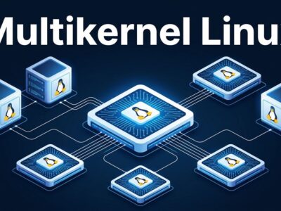 Linux multikernel architecture diagram showing host kernel distributing resources to multiple spawn kernels without a hypervisor