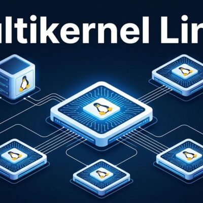 Linux multikernel architecture diagram showing host kernel distributing resources to multiple spawn kernels without a hypervisor