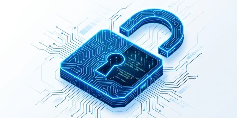 Claude Code restricted mode flag showing locked agent with circuit board security design