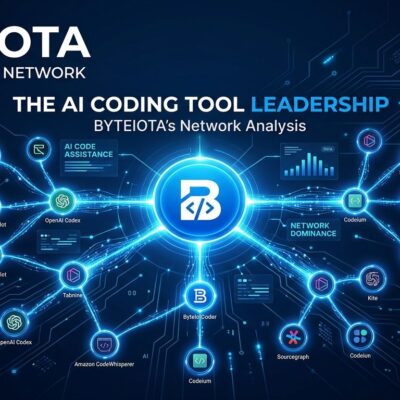 Network graph visualization showing AI coding tool adoption rankings with Claude Code dominant, representing JetBrains 2026 developer survey results