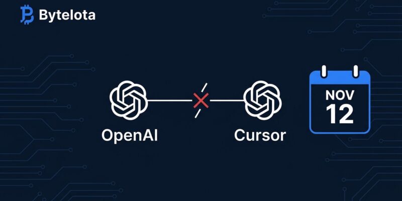 Diagram showing OpenAI severing its API connection to Cursor with a November 12 cutoff date, representing the supply chain risk for AI developer tools