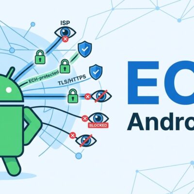 Android 17 Encrypted Client Hello ECH network privacy diagram showing encrypted TLS connections