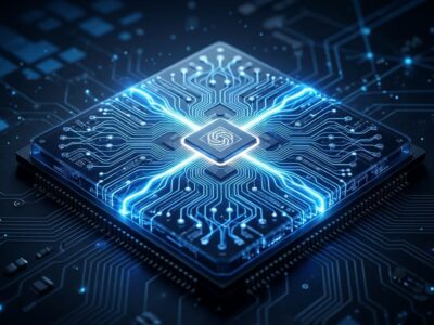 OpenAI Jalapeño custom inference chip glowing blue circuit design
