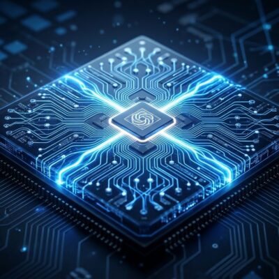OpenAI Jalapeño custom inference chip glowing blue circuit design