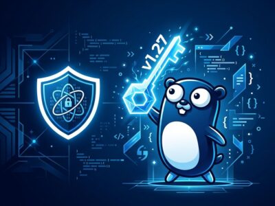 Go 1.27 gopher mascot with generic methods and post-quantum cryptography visualization