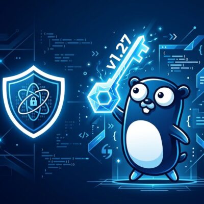 Go 1.27 gopher mascot with generic methods and post-quantum cryptography visualization